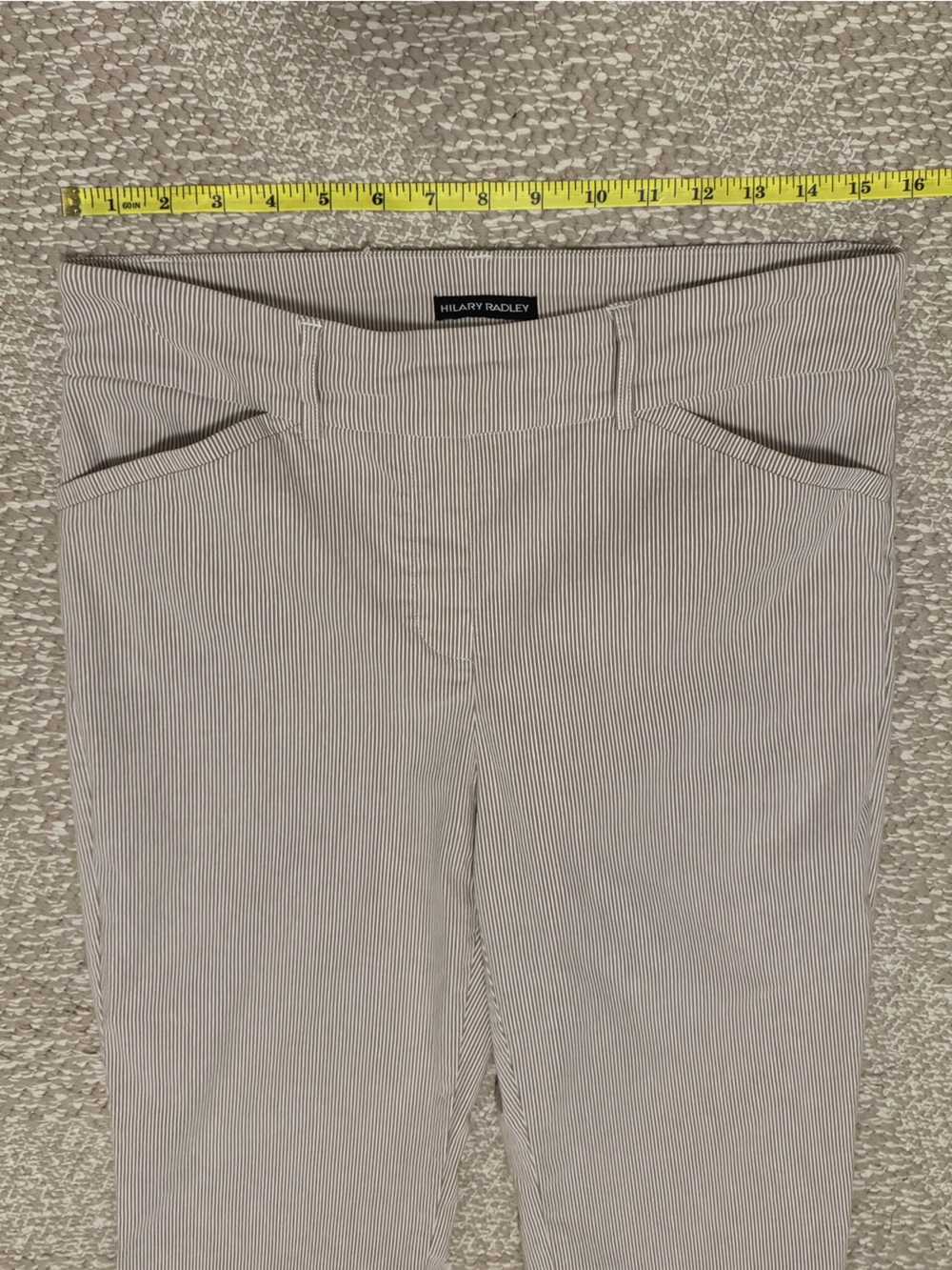 Hilary Radley Beige and White Pinstripe Cropped Pants